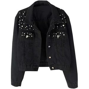 Veste en jean courte pour femme, tendance décontractée, ornée de perles, ample, printemps automne, nouvelle veste en jean - Product Image 3