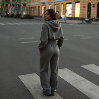 Ensemble de survêtement deux pièces en molleton français personnalisé de 360 grammes pour femme, style streetwear, avec crop top zippé et pantalon de survêtement large