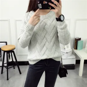 Hot Koop Modieuze Lady Crew Neck Herfst Winter Dikke Kabel Gebreide Goedkope Vrouwen Trui