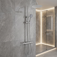 Mitigeur de douche à poignée unique en acier inoxydable brossé avec douchette pluie et douchette à main