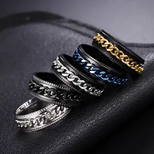 Cross-border Hot-selling Jewelry Men's Chain Rotating Stainless Steel Decompression Standard Ring