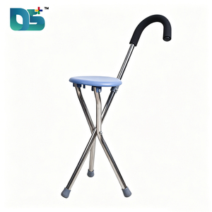 Déambulateur médical pliant à trois ou quatre roues avec siège en plastique, béquille flexible et chaise intégrée - Product Image 3