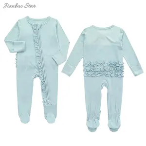 Factory New Product Bamboo Baby Romper Footie OEM Ruffled Zipper Baby Sleepsuit 1 Piece Soft Toddler Girl Rompers