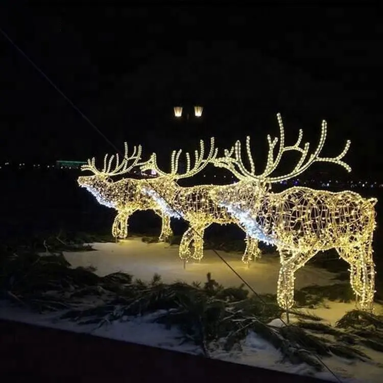 Customized Huge Outdoor Street Mall Decorations Light Up Led Christmas Deer Motif Light