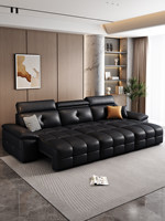 Canapé électrique trois places en cuir véritable avec appuie-tête, couche supérieure en cuir italien, style minimaliste, luxe léger, pour salon, réglable et extensible