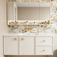 Ensemble de meubles de salle de bain de luxe à fixation murale avec lavabo intégré pour projets d'appartements, fabrication OEM ODM sur mesure