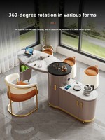 Table à thé mobile pour balcon, plateau en pierre moderne, ensemble de préparation de thé de luxe léger pour usage domestique, table à thé rotative pour petit appartement et c