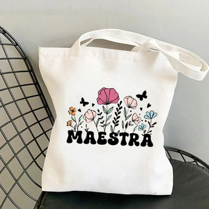 Ensemble de sacs fourre-tout personnalisables pour <span class=keywords><strong>professeur</strong></span> de espagnol, motif floral arc-en-ciel, sac à bandoulière réutilisable en toile pour le shopping, vente en gros - Product Image 4