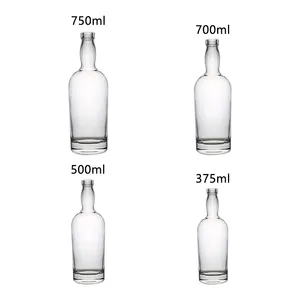 Bouteille en verre de 750ml avec couvercle Vin Liqueur Brandy Gin Rhum Tequila Vodka Spiritueux Whisky Champagne 500ml 200ml Capacités disponibles