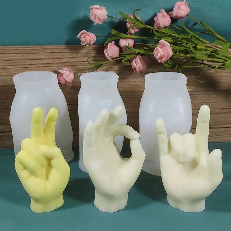 Stampi per candele in silicone con dito medio per aromaterapia fai-da-te set stampo in Silicone a forma di mano personalizzato 3d fatto a mano in gesso per candele