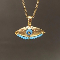 Collier Pendentif de Couple Rétro Européen-Américain, Perlé Fait Main, Œil Turc Coloré, Plaqué Or 18K sur Tungstène, Maillons en Forme de O