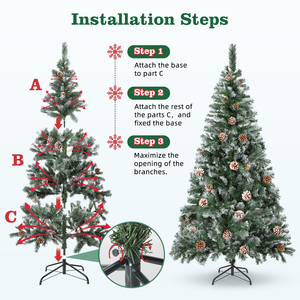 Aigostar lusso 180cm albero di natale bianco nevoso artificiale 650 rami frondosi 43 pigne naturali decorazioni natalizie in metallo - Product Image 6
