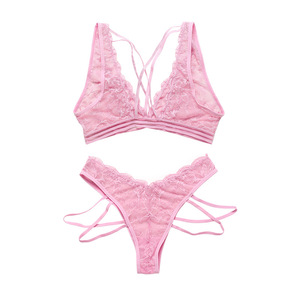 Completo Intimo Donna in Pizzo Floreale Stile Europeo Americano Sexy Taglie Forti con Reggiseno <span class=keywords><strong>Push</strong></span>-<span class=keywords><strong>Up</strong></span> a Bretelle Incrociate e Slip Bikini con Ferretto - Product Image 5