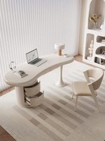 Bureau d'ordinateur en bois massif de style français, couleur crème, avec rangement, design pour petit espace, bureau à domicile, bureau de consultation de luxe léger