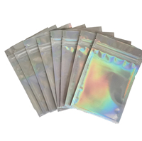 Sacs d'emballage holographiques roses, transparents à fermeture éclair, en Stock et personnalisé, pochettes irisées refermables, 50 unités