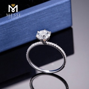 Bague de fiançailles Messi Gems MS-342 en diamant de laboratoire HPHT, or blanc 14K 18K, 1 carat, diamants naturels, pour femme - Product Image 3