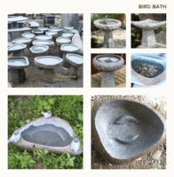Bain d'oiseaux de jardin extérieur au design moderne en pierre de basalte naturelle, durable et écologique, pour projets d'aménagement paysager