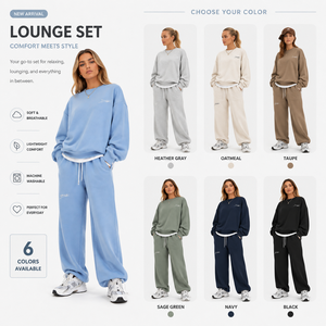 Ensemble de survêtement 2 pièces imprimé pour femme, sweat-shirt oversize à col rond et pantalon large taille haute en molleton doux, tenue décontractée quotidienne BSCI - Product Image 2