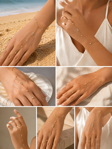Elegant Classic Gold Plated Leaf Ring <b>Adjustable</b> Chain <b>Bracelet</b> for Women - Product Image 2