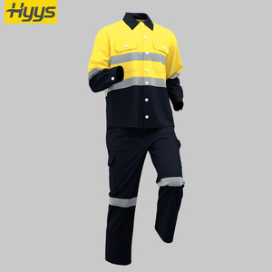 カスタマイズされた建設作業服長袖<span class=keywords><strong>Hi</strong></span> <span class=keywords><strong>Vis</strong></span>作業服通気性ユニセックス労働者スクラブユニフォームスーツ - Product Image 3