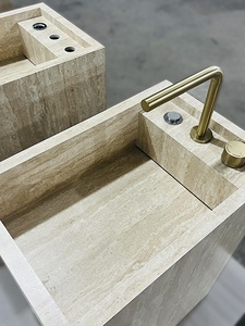Moderno rettangolo Travertino bagno lavandino in marmo naturale lavabo a mano con Travertino indipendente piedistallo per ville - Product Image 3
