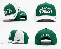 Casquette de baseball personnalisée avec logo, broderie 3D motif forêt et montagne, perforations laser, pour le camping en extérieur