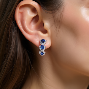 Pendientes de aro de plata 925 chapados en oro blanco de lujo con gema azul tallada en forma de pera para mujer, joyería de boda - Product Image 2