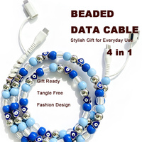 Câbles de données perlés 4-en-1 anti-malchance avec perles œil de tigre, accessoires électroniques Type C