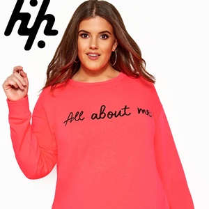 Nouveau Style femmes rose néon qualité supérieure respirant polaire sweat Slogan personnalisé manches longues grande taille lavé automne - Product Image 1