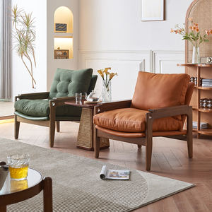 <span class=keywords><strong>Fauteuil</strong></span> d'appoint en cuir de nuages en bois massif fabriqué à la main de luxe pour meubles d'étude de chambre à coucher de salon - Product Image 2