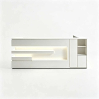 Bureau d'accueil moderne et personnalisé, durable, avec couleurs superposées, encoches lumineuses et armoire latérale de rangement pour réceptions d'entreprise haut de gamme