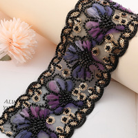 Nouvelle dentelle brodée de sequins 3D écologiques et colorés, garniture florale en tulle et strass pour la décoration du col et du ourlet de robe