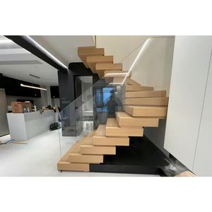 Garde-corps d'escalier droit moderne du fabricant sur mesure Mono Stringer <span class=keywords><strong>poutre</strong></span> en acier avec bande de roulement en bois/marbre/verre pour villas et hôtels - Product Image 2