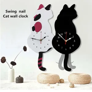 Moderno orologio da parete Del Fumetto di figura del gatto acrilico 16 pollici altalena orologio da parete decorativo e camera dei bambini