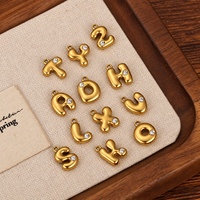 Breloques en forme de lettres bulles plaquées or 18 carats, serties de strass, pendentifs en acier inoxydable pour femmes, accessoires de fabrication de bijoux
