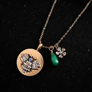 Thiết Kế Mới 925 Sterling Silver 21K Mạ Vàng Zirconia Zirconia Bướm Hummingbird Bee Chuỗi Vòng Cổ Tâm Trạng