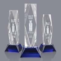 Trophée de reconnaissance d'entreprise en cristal bleu sur socle, vente en gros directe usine