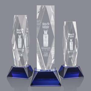 Trofeo de Cristal Azul sobre Base para Premios de Reconocimiento Corporativo, Venta al Por Mayor de Fábrica Premier - Product Image 1