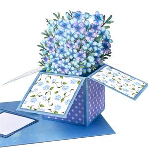 การ์ดป๊อปอัพลายช่อดอกไม้สีน้ำ - การ์ดกล่องป๊อปอัพดอกไม้ 3 มิติลายดอกฟอร์เก็ตมี-เน็ต การ์ดแสดงความคิดถึง ขอให้หายป่วยเร็วๆ นี้ - Product Image 4