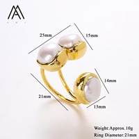 Bague ajustable ouverte en or avec perle irrégulière vintage, accessoire quotidien pour femme