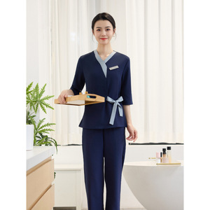 Women's Professional Workwear Set Mid Length Sleeve Color Blocked Moisture Wicking Comfortable For Medical Beauty Spa Sauna - Product Image 1