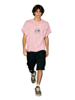 Maßgefertigtes Kornit DTG-Druck Distressed Vintage Wash Schwergewicht Silberne Kronenkette Aufdruck Rosa Übergroßes T-Shirt, Streetwear Tee