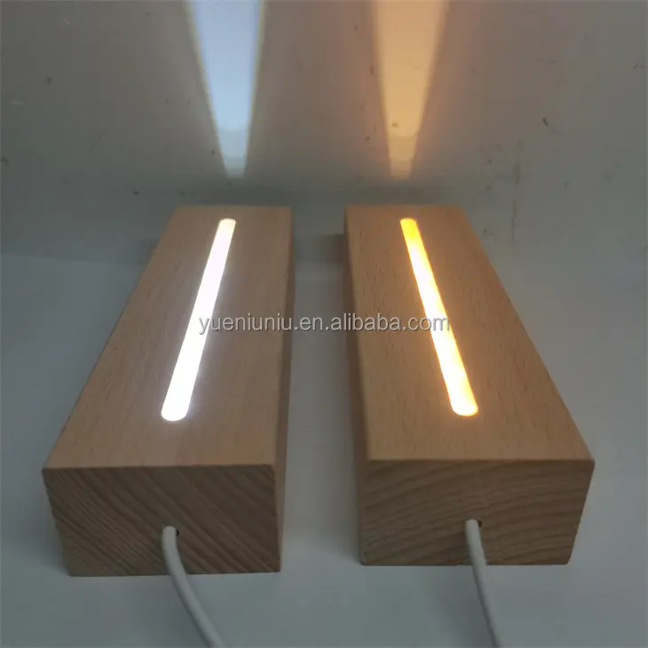 Luz Led de noche 3d de madera sólida, lámpara Base de madera ovalada redonda, Base de acrílico, venta al por mayor