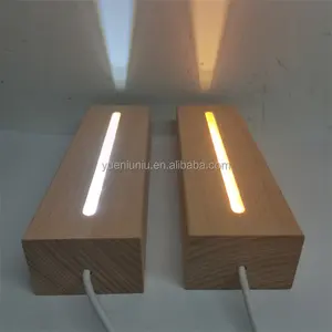 Luz Led de noche 3d de madera sólida, lámpara Base de madera ovalada redonda, Base de acrílico, venta al por mayor