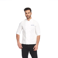 Veste de chef pour homme à col montant, manches 3/4, mélange de coton et de polyester, fente arrière, attache à nouer, uniforme de cuisine, blanc, veste de cuisinier pour la restauration