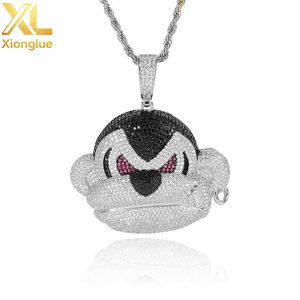 Collar con colgante de mono de boca grande estilo hip hop, con diamantes CZ, cadena retorcida de orangután, para hombre - Product Image 2