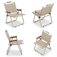 Chaise Pliante Moderne d'Extérieur en Acier Carbone, Chaise de Pêche en Bois Massif Hêtre, Tissu Oxford Kaki, Capacité 150kg, Vente en Gros