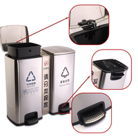 Poubelle à pied en acier inoxydable 30L à double compartiment Poubelle à fumée pour porte d'ascenseur Double seau Trois-en-un Poubelle de bureau pour couloir