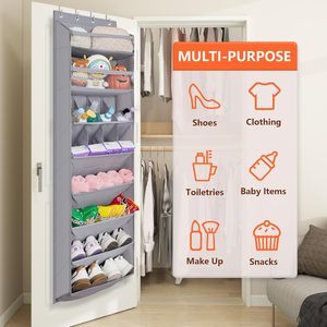 Organisateur de chaussures à suspendre sur la porte, gris, 21 poches, étagère à chaussures suspendue pour rangement de placard, multifonctionnel avec crochets - Product Image 5