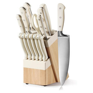 Juego de 14 cuchillos de cocina con bloque, cuchillos de chef de acero inoxidable de alto carbono con mango completo y bloque, afilador de cuchillos, cuchillo para carne - Product Image 1